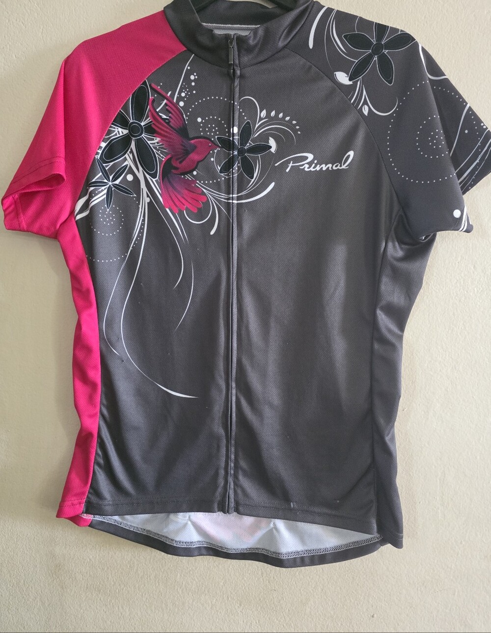 Women's Primal Short Sleeve Cycling Jersey - Dark Grey & Pink Large